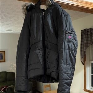 Aeropostale Dark Gray Puffer Jacket with Fur Hood